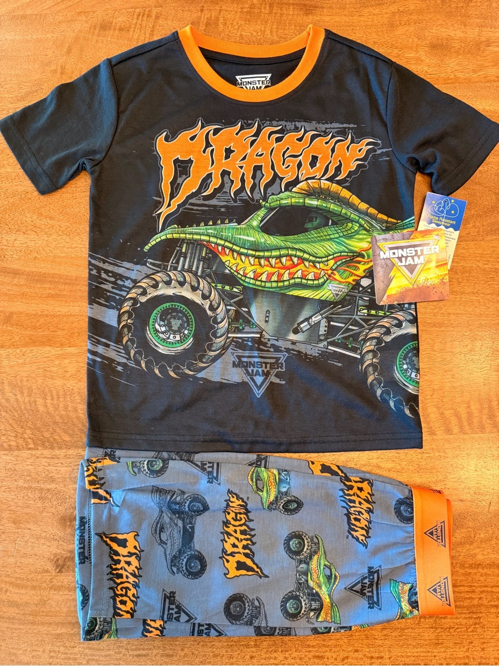 Monster Jam Dragon Short Sleeve Pajama Set - Black & Orange